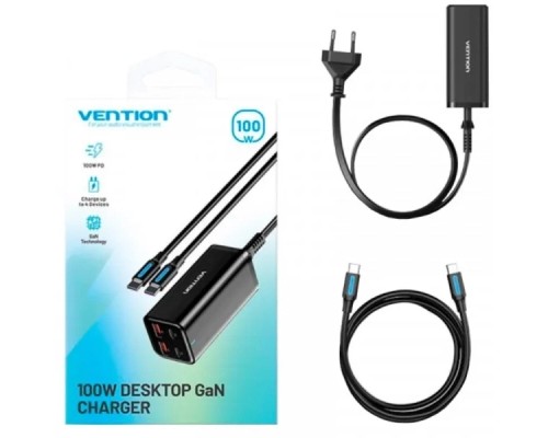 Зарядний пристрій Vention 4xUSB 100W (2xUSB-C+2xUSB-A) PD3.0/QC 3.0/GaN Black (FBSBG-EU)