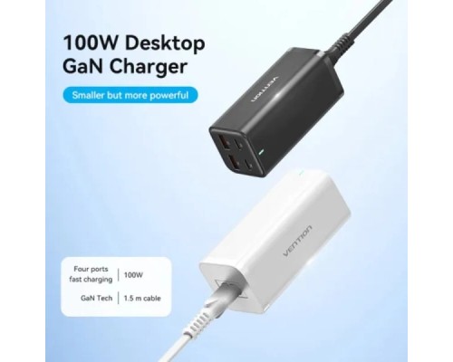 Зарядний пристрій Vention 4xUSB 100W (2xUSB-C+2xUSB-A) PD3.0/QC 3.0/GaN Black (FBSBG-EU)