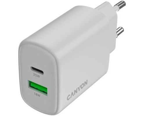 Зарядний пристрій Canyon OnCharge 250 25W 1xPD 1xQC EU White (CNE-CHA250-21)