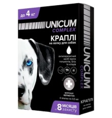 Краплі для тварин Unicum COMPLEX від бліх, кліщів та гельмінтів на холку для собак до 4 кг/4 шт (4820150202507)