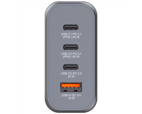 Зарядний пристрій Verbatim GaN 140 W 4 ports (2xUSB-C-140 W,USB-C 20 W /USB-A -3.0) (32203)