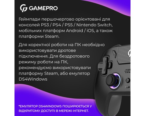 Геймпад GamePro із зарядною станцією 2.4G/BT 5.1/USB (Switch/PS/PC/iOS/Android) RGB Black (GPS20BDOC)
