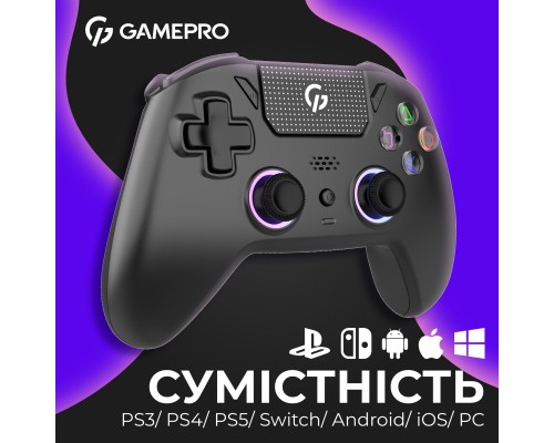 Геймпад GamePro із зарядною станцією 2.4G/BT 5.1/USB (Switch/PS/PC/iOS/Android) RGB Black (GPS20BDOC)