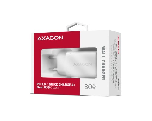 Зарядний пристрій AXAGON 1xUSB QC4.0 + 1xUSB-C PD30W PPS white (ACU-PQ30W)