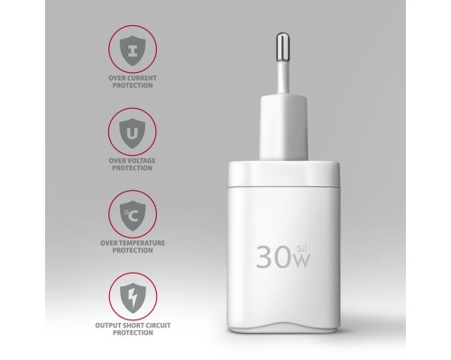 Зарядний пристрій AXAGON 1xUSB QC4.0 + 1xUSB-C PD30W PPS white (ACU-PQ30W)