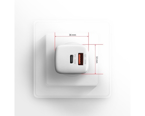 Зарядний пристрій AXAGON 1xUSB QC4.0 + 1xUSB-C PD30W PPS white (ACU-PQ30W)
