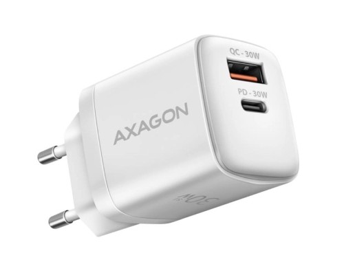 Зарядний пристрій AXAGON 1xUSB QC4.0 + 1xUSB-C PD30W PPS white (ACU-PQ30W)