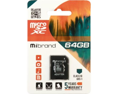 Карта пам'яті Mibrand 64GB microSDXC class 10 UHS-I (MICDXU1/64GB-A) Карта пам'яті Mibrand 64GB microSDXC class 10 UHS-I (MICDXU1/64GB-A)