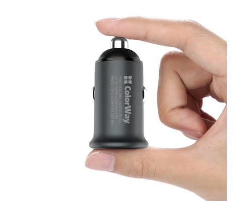 Зарядний пристрій ColorWay 1USB Car ( PD USB Type-C (20W) Gray (CW-CHA028PD-GR)
