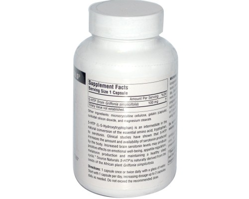 Амінокислота Source Naturals 5-HTP (гідроксітріптофан), 100мг, Serene Science, 60 капсул (SN1695)