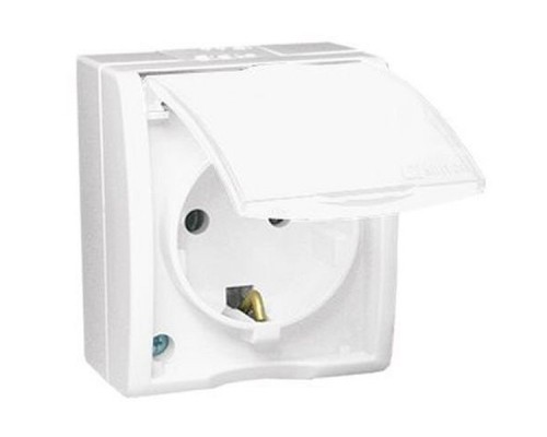 Розетка Simon 1х Aquarius SCHUKO IP54 з кришкою, біла (AQGSz1/11)