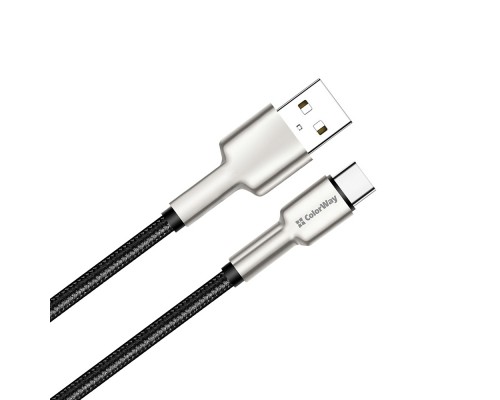 Дата кабель USB 2.0 AM to Type-C 1.0m head metal black ColorWay (CW-CBUC046-BK)