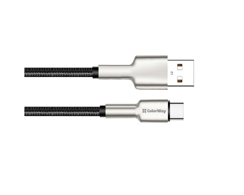 Дата кабель USB 2.0 AM to Type-C 1.0m head metal black ColorWay (CW-CBUC046-BK)