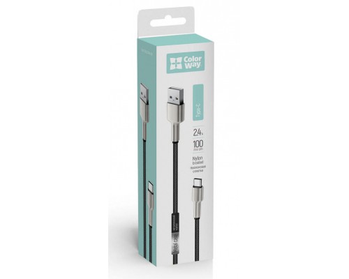 Дата кабель USB 2.0 AM to Type-C 1.0m head metal black ColorWay (CW-CBUC046-BK)
