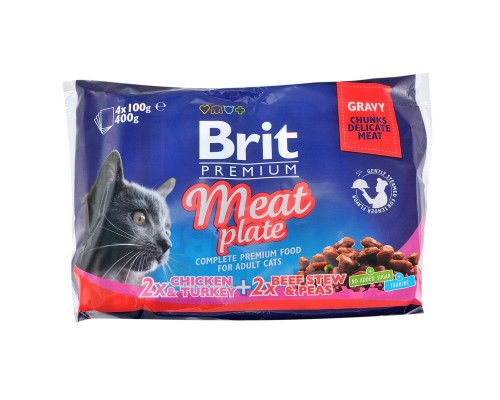 Вологий корм для кішок Brit Premium Cat м'ясна тарілка 4 шт по 100 г (8595602506262) Вологий корм для кішок Brit Premium Cat м'ясна тарілка 4 шт по 100 г (8595602506262)