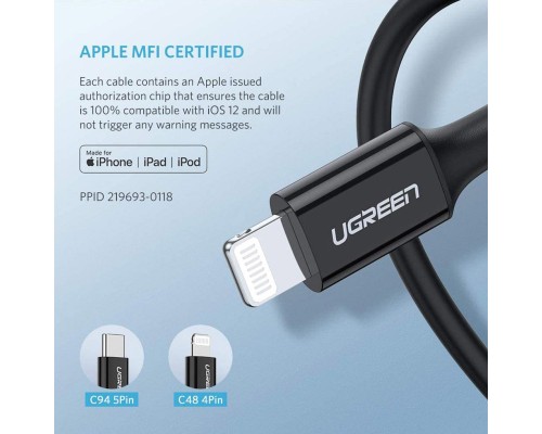 Дата кабель USB-C to Lightning 1.0m US1713A Nickel Plating ABS Shell Black Ugreen (60751)
