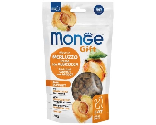 Ласощі для котів Monge Gift Cat Skin support тріска з абрикосами 50 г (8009470085175)
