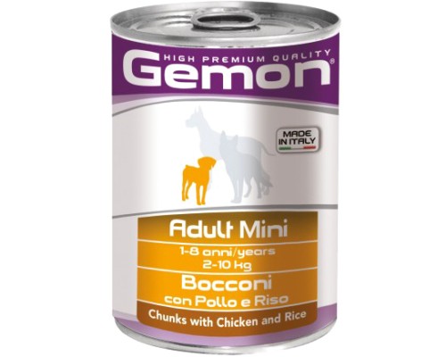 Консерви для собак Gemon Dog Wet Mini Adult шматочки з куркою и рисом 415 г (8009470387873)