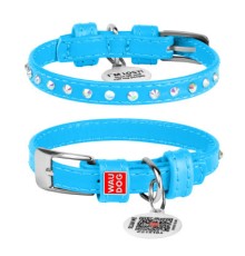 Нашийник для тварин WAUDOG Glamour з QR-паспортом з стразами S Ш 15 мм Д 27-36 см блакитний (32772)