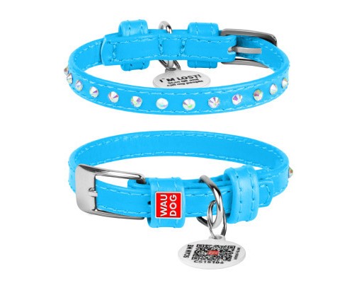 Нашийник для тварин WAUDOG Glamour з QR-паспортом з стразами S Ш 15 мм Д 27-36 см блакитний (32772)