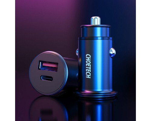 Зарядний пристрій Choetech Car USB-A/USB-C 30W QC3.0/PD (TC0006-V2-BK)