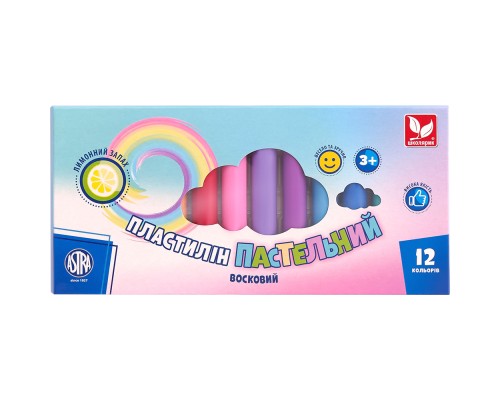 Пластилін Школярик Восковий Круглий Пастельний 12 кольорів 180 г (303114001-UA)