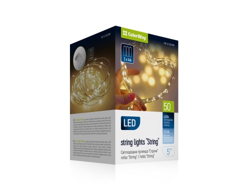 Гірлянда ColorWay Струна LED 50 5 м теплий колір 3 AA Battery (CW-G-50L5NB)