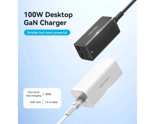 Зарядний пристрій Vention 4xUSB 100W (2xUSB-C+2xUSB-A) PD3.0/QC 3.0/GaN White (FBSWG-EU)