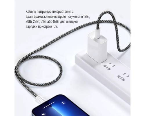 Дата кабель USB-C to Lightning 2.0m (PDF Fast Charging 27W) black ColorWay (CW-CBPDCL068-BK)