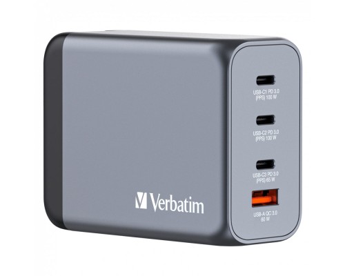 Зарядний пристрій Verbatim GaN 200 W 4 ports (2xUSB-C-100 W,USB-C-65 W /USB-A -3.0) (32204)