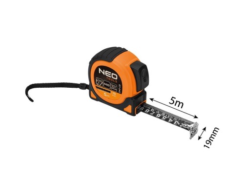 Рулетка Neo Tools Super Black, 5мx19мм, з фіксатором змотування, магніт (67-242)