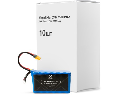 Акумулятор Vinga Li-Ion 6S3P 15000mAh коробка 10 шт (JHY Li-Ion 21700 5000mAh) (V6S3P-10PCS-15000MAH)