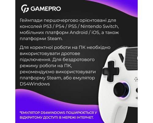 Геймпад GamePro із зарядною станцією 2.4G/BT 5.1/USB (Switch/PC/PS/iOS/Android) RGB White (GPS20W)