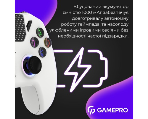 Геймпад GamePro із зарядною станцією 2.4G/BT 5.1/USB (Switch/PC/PS/iOS/Android) RGB White (GPS20W)