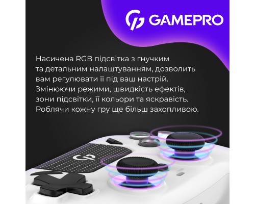 Геймпад GamePro із зарядною станцією 2.4G/BT 5.1/USB (Switch/PC/PS/iOS/Android) RGB White (GPS20W)