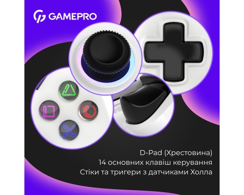 Геймпад GamePro із зарядною станцією 2.4G/BT 5.1/USB (Switch/PC/PS/iOS/Android) RGB White (GPS20W)