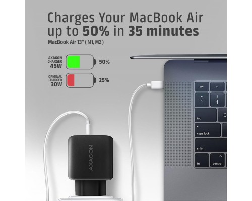 Зарядний пристрій AXAGON 1xUSB QC4.0 + 1xUSB-C PD45W PPS black (ACU-PQ45)