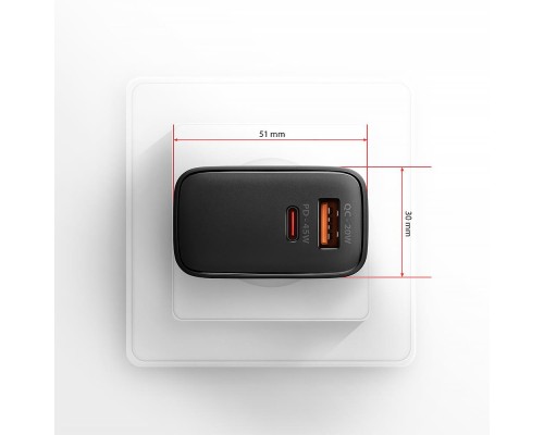 Зарядний пристрій AXAGON 1xUSB QC4.0 + 1xUSB-C PD45W PPS black (ACU-PQ45)