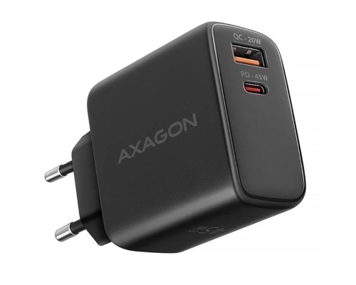 Зарядний пристрій AXAGON 1xUSB QC4.0 + 1xUSB-C PD45W PPS black (ACU-PQ45)