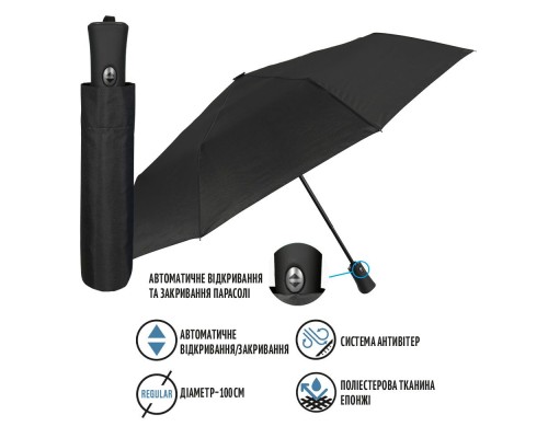 Парасоля Perletti Ombrelli promozionali повний автомат Чорна (96009-01)