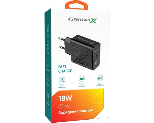 Зарядний пристрій Grand-X Fast Charge 3-в-1 Quick Charge 3.0, FCP, AFC, 18W CH-650 (CH-650)