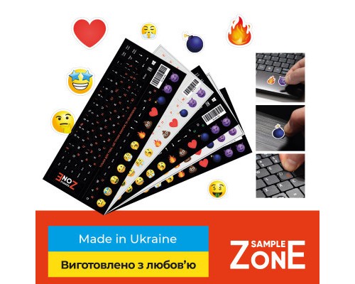 Наклейка на клавіатуру SampleZone непрозора чорна, біло-помаранчевий (SZ-BK-RS)