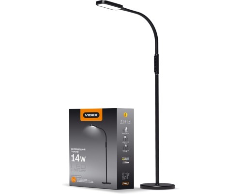 Торшер Videx LED торшер підлоговий чорний14W 3000-5500K 220V (VL-TF07B)