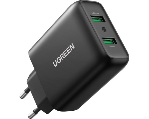 Зарядний пристрій Ugreen CD161 36W 2xUSB QC 3.0 Charger (Black) (10216)