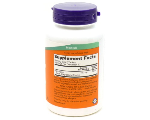Мінерали Now Foods Цитрат Магнію 200мг, 100 таблеток (NF1290)
