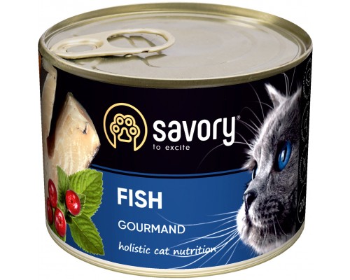 Вологий корм для кішок Savory Cat Can Adult для вибагливих котів (риба) 200 г (4820232630648)