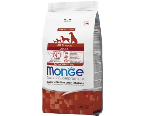Сухий корм для собак Monge Dog All breeds Adult зі смаком ягняти та рису 2.5 кг (8009470011310)
