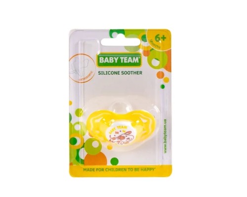 Пустушка Baby Team силіконова, ортодонтична, 6+ міс. (3011_жовтий)