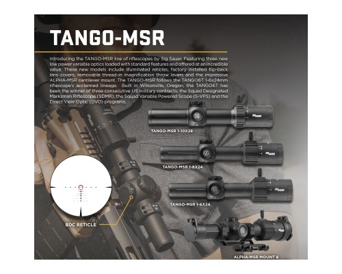 Оптичний приціл Sig Sauer Tango MSR 1-6x24mm, 30mm, SFP, Сітка MSR BDC6 з підсвічуванням (SOT61000)