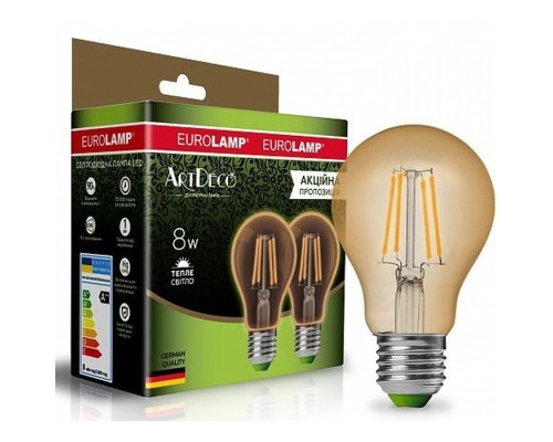 Лампочка Eurolamp A60 8W E27 2700K (deco) акция 1+1 new (MLP-LED-A60-08273(Amber)new)